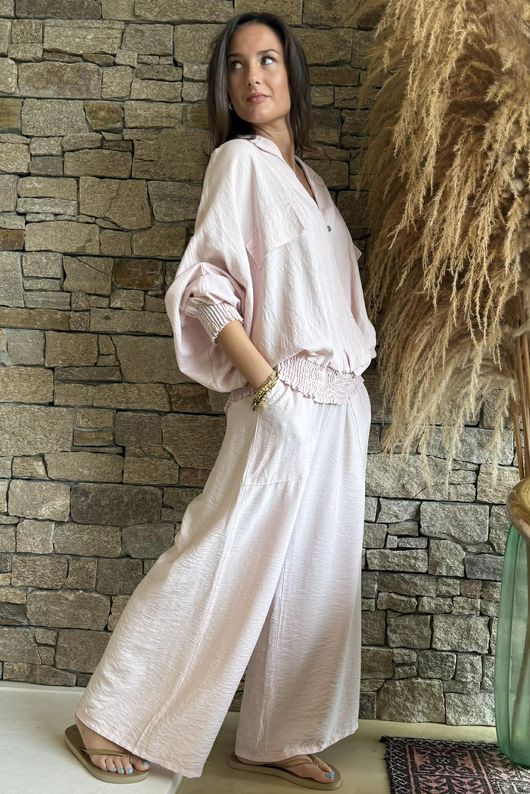 Basso Button Drape Batwing Shirt Seashell